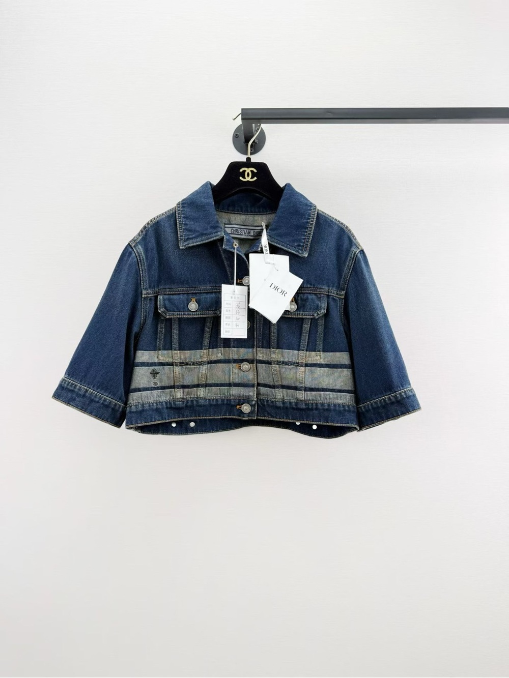 Dior Dark Blue Girls' Cropped Denim Jacket with Faded Stripe